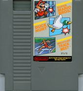 The cartridge for 3-in-1 Super Mario Bros./Duck Hunt/World Class Track Meet
