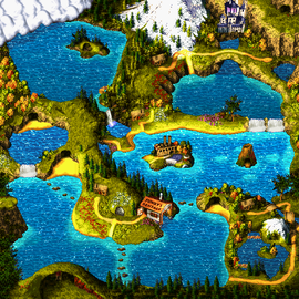 Map rip of the Northern Kremisphere, from Donkey Kong Country 3: Dixie Kong's Double Trouble! (SNES)