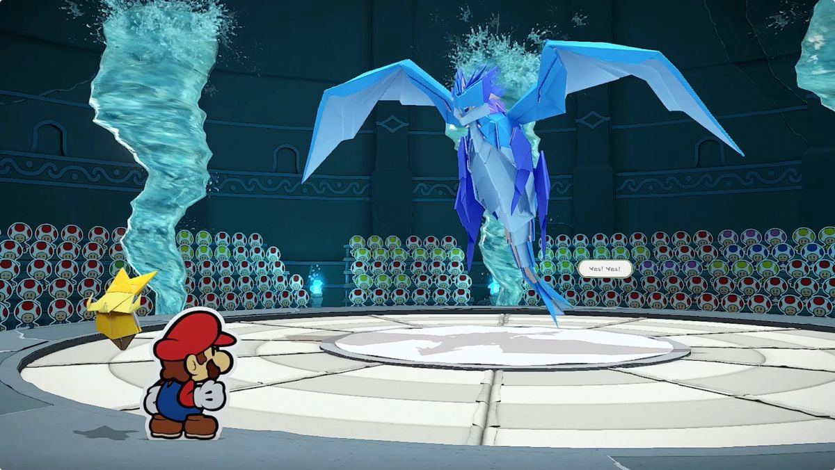 Mario faces off against the Water Vellumental in Paper Mario: The Origami K...