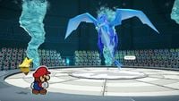 Mario faces off against the Water Vellumental in Paper Mario: The Origami King