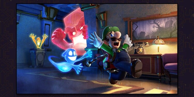 Key art of Luigi's Mansion 3 shown after answering the third question in the Terrifying trivia with Nintendo ghosts skill quiz
