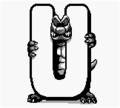 A Rock Kroc holding the letter "U" letter in Donkey Kong Country (GBC)