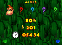 A new file with 80% completion and 201 Golden Bananas in Donkey Kong 64, created via a glitch.