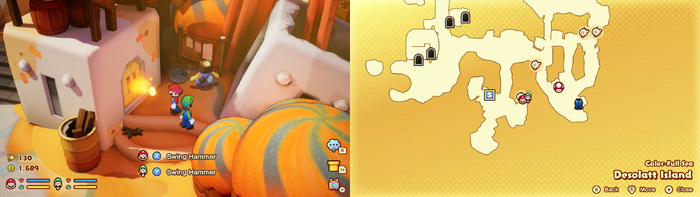 Mario and Luigi near a Sprite Bulb Nest on Desolatt Island of Mario & Luigi: Brothership.