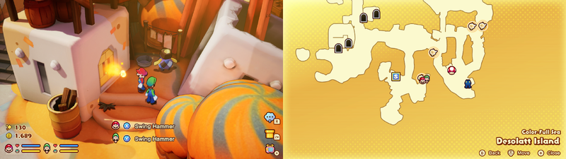 Mario and Luigi near a Sprite Bulb Nest on Desolatt Island of Mario & Luigi: Brothership.