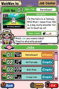 Wario requesting your unpaid labor at the Job Center in WarioWare: D.I.Y.