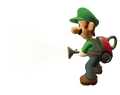 Luigi blowing air out of the Poltergust 5000