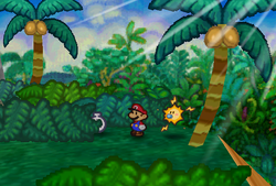 Mario finding Stop Watch on the Lavalava Island Beach of Paper Mario.