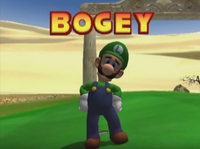 Luigi reacts to getting a Bogey in Mario Golf: Toadstool Tour.