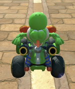 Yoshi performing a trick.