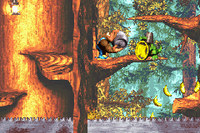 Kiddy Kong holding a Steel Barrel at the Koin of Ripsaw Rage in the Game Boy Advance version of Donkey Kong Country 3