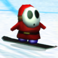 A Shy Guy Snowboarder in Mario Kart Wii