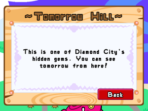 Tourist Information on Tomorrow Hill in WarioWare: Smooth Moves, found when zoomed in on the Diamond City (single player menu) map