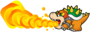 Bowser in Super Paper Mario, breathing fire.