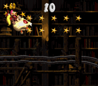 The Kongs in the second Bonus Area of Haunted Hall in Donkey Kong Country 2: Diddy's Kong Quest.