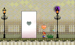Mario placing the first Pure Heart into its Heart Pillar.