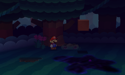 Mario near a bush containing a Heart in Leaflitter Path of Paper Mario: Sticker Star.