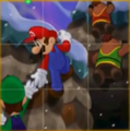 Mario and Luigi climbing up Mount Pajamaja alongside Big Massif and Lil' Massif.