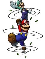 Artwork of Mario and Luigi performing a Spin Jump in Mario & Luigi: Partners in Time