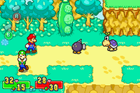 Screenshot of Luigi inflicted with the dizzy status in Mario & Luigi: Superstar Saga