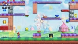 Screenshot of Expert level EX-4 from the Nintendo Switch version of Mario vs. Donkey Kong