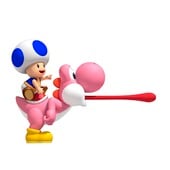Blue Toad riding a Pink Yoshi