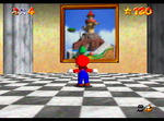 Mario entering the painting of Whomp's Fortress