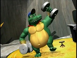 King K. Rool exercising and singing "Feel the Power!"