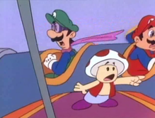 Screenshot of a scene from The Super Mario Bros. Super Show! episode "Mario and the Red Baron Koopa" that "Danger Zone" plays in.