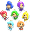 Group artwork of the Sprixie Princessess from Super Mario 3D World.
