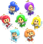 Group artwork of the Sprixie Princessess from Super Mario 3D World.