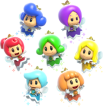 Group artwork of the Sprixie Princessess from Super Mario 3D World.