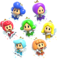 Group artwork of the Sprixie Princessess from Super Mario 3D World.