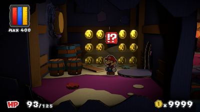 Mario near 12 Coins in Fortune Island of Paper Mario: Color Splash.