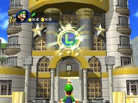 Luigi purchasing a three-star hotel in Mario Party 8