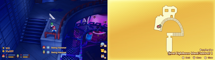 First hidden block in the Brrning Sea Great Lighthouse Island from Mario & Luigi: Brothership