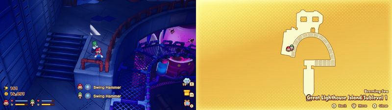 First hidden block in the Brrning Sea Great Lighthouse Island from Mario & Luigi: Brothership