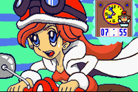 WarioWare, Inc.: Mega Microgame$! game screenshot: A prolouge scene of Mona is in hurry to reach her workplace, the Gelateria, duly.