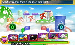 Screenshot of the branching path in World 1-6, from Puzzle & Dragons: Super Mario Bros. Edition.