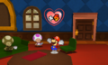 Mario being given an HP-Up Heart.