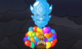 Wario Deluxe riding on a platform hoisted by several balloons