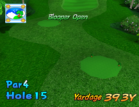 The fourteenth hole of Blooper Bay from Mario Golf: Toadstool Tour.