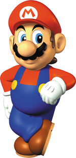 Artwork of Mario leaning against something, from Super Mario 64.