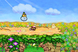 Mario finding a Star Piece under a bridge in the northeastern area in Flower Fields in Paper Mario