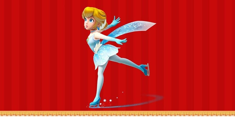 Artwork of Figure Skater Peach from Princess Peach: Showtime! shown with the eighth question in the It’s Peach time! quiz
