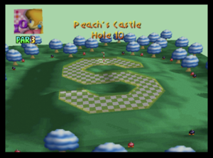 The tenth hole of Peach's Castle from Mario Golf (Nintendo 64)