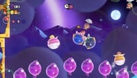Mario, Luigi, Peach and Princess Daisy under the Balloon Transformation Wonder Effect.