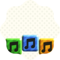 Colorful blocks with beamed musical notes