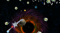 A screenshot of Mario traversing the Sling Pod Galaxy.