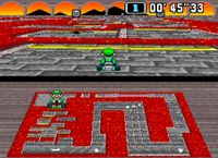 Luigi racing at Bowser Castle 3.